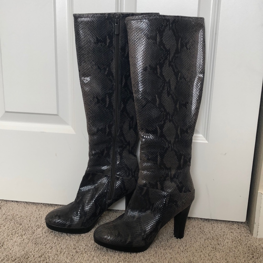 Gray snakeskin boots